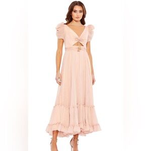 Mac Duggal 68187 size 6 pink‎ tiered metallic tea length dress